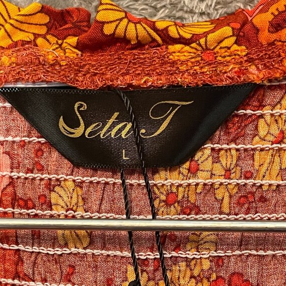 Women Colorful Floral 90s Retro Hippie Boho Girly Smocked Tiered Maxi Dress L - Picture 9 of 14